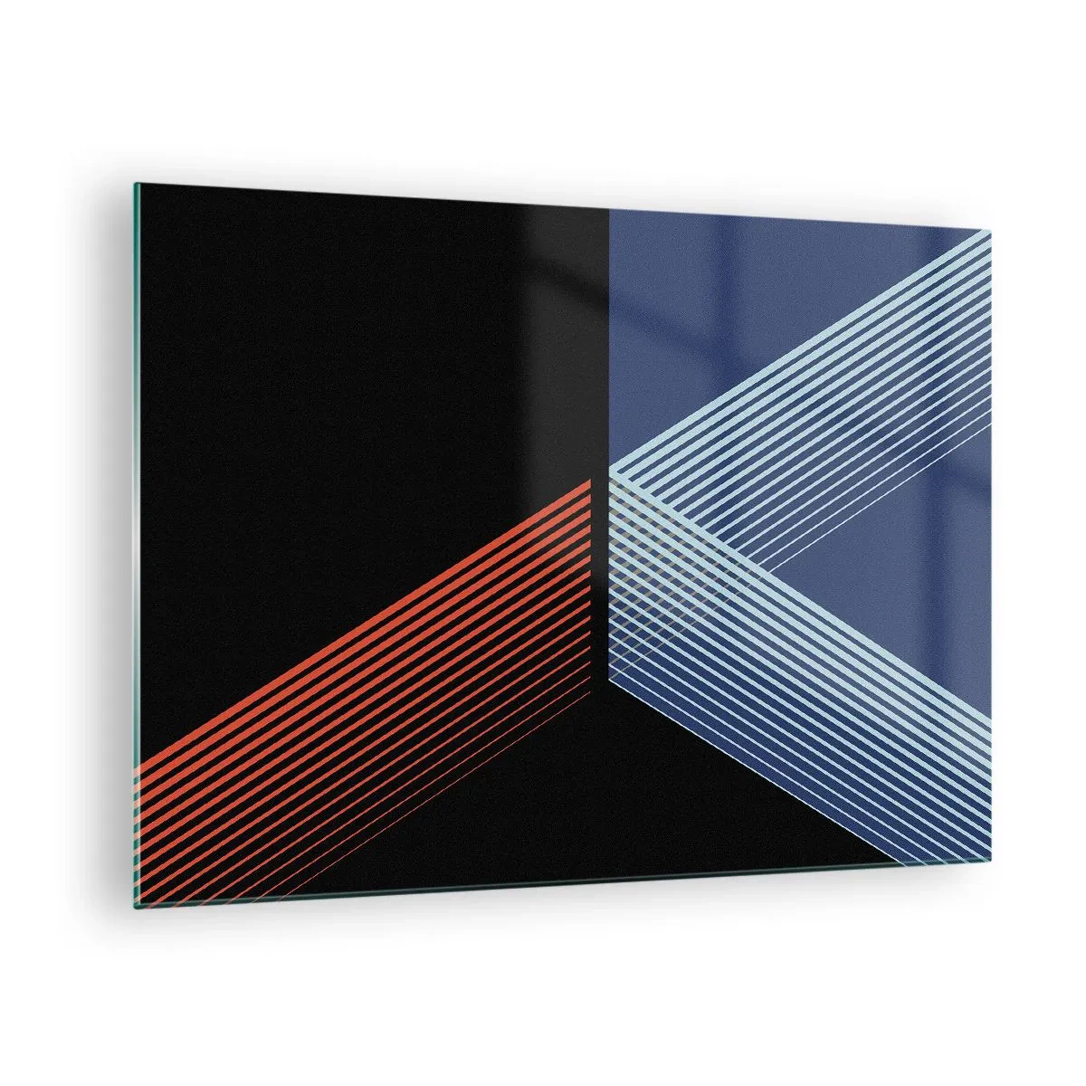 Glastavla - Bild på glas - En modern geometrisk komposition med linjer och färgkontrast. - 70x50cm - Enkel historia - Modern väggdekoration för vardagsrum och sovrum ARTTOR