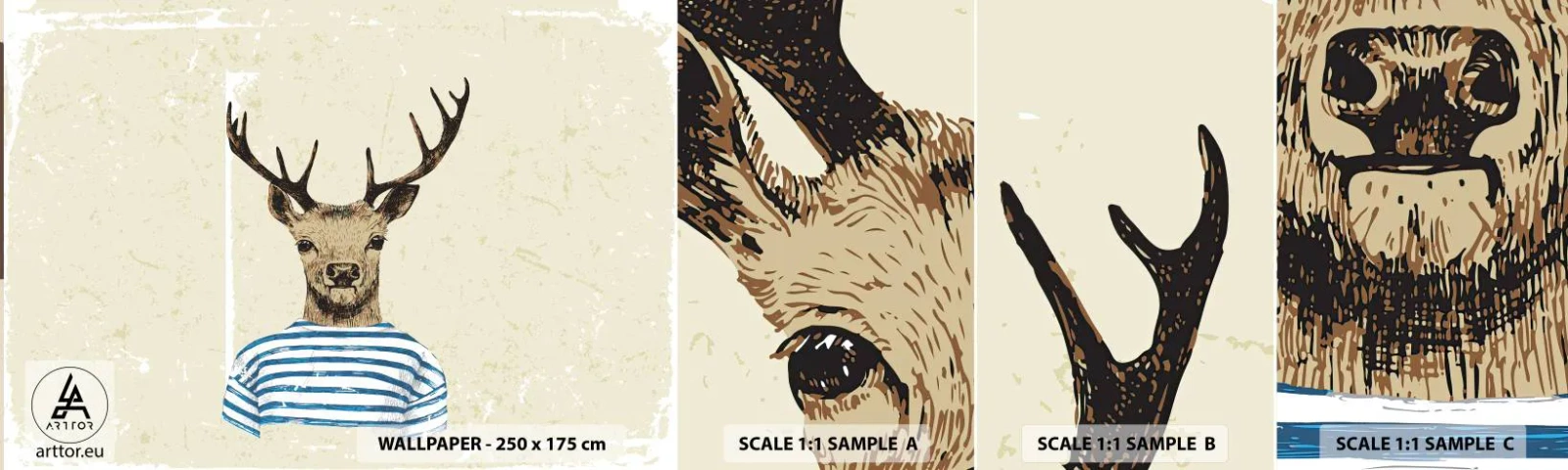 Provbit av självhäftande fototapet Deluxe Sticker - Ty jag gillar randiga tröjor! - Abstraktion, Rådjur, Bit - 100x30 cm