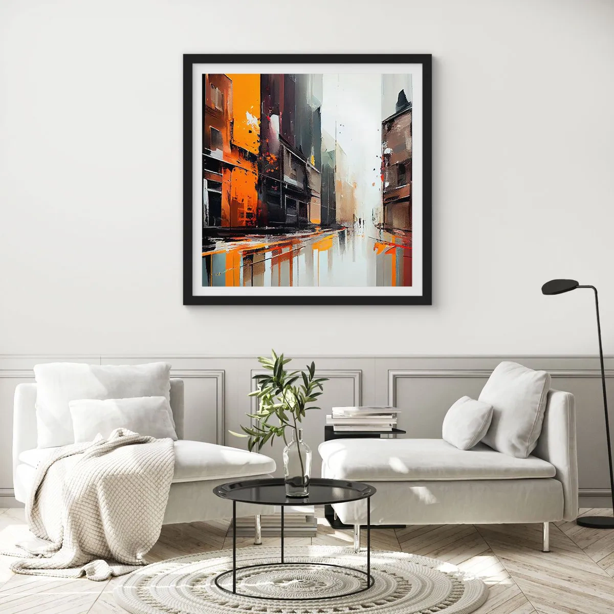 Affisch i svart ram - Regnig dag - 40x40 cm