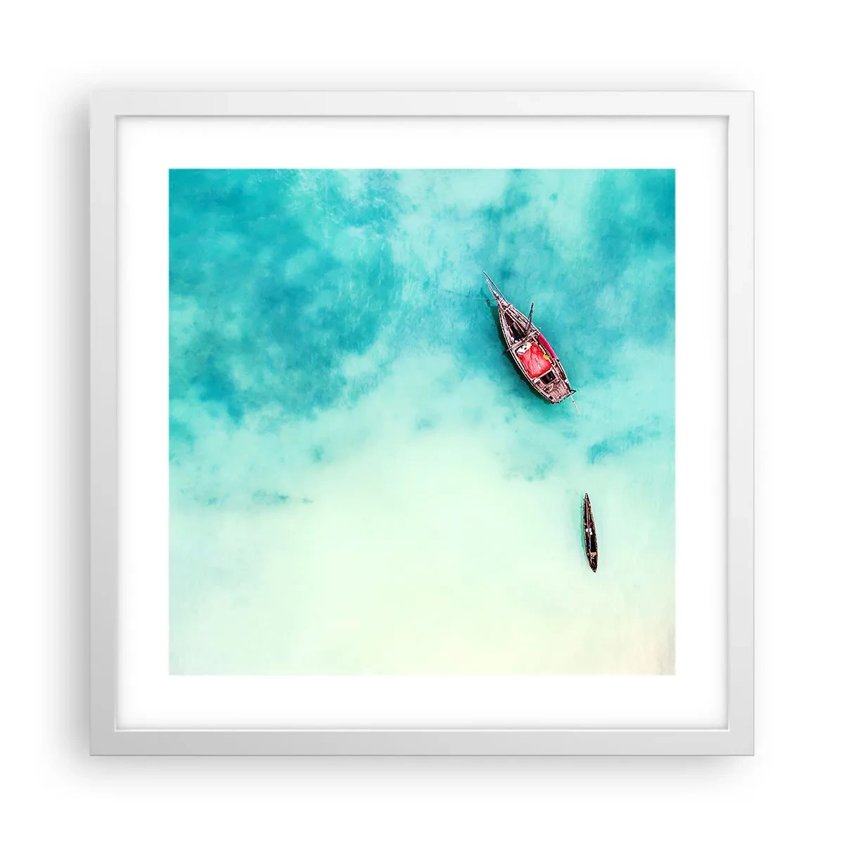 Affisch i vit ram - Högvatten på stranden i Zanzibar… - 40x40 cm