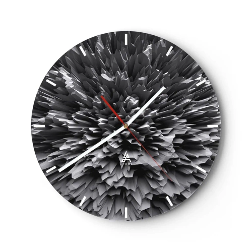 Väggklocka - Klocka på glas - Abstrakt svartvit 3D-komposition i form av en explosion - 30x30cm - Det kan inte bli vassare än så här - Modern väggdekoration för vardagsrum, kök och sovrum ARTTOR