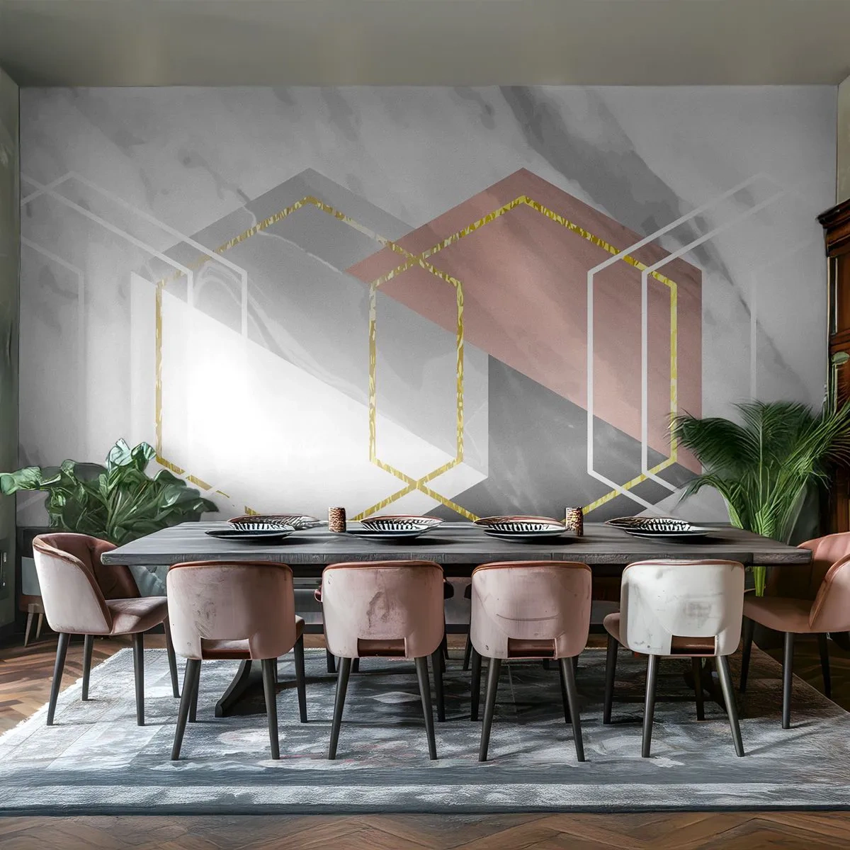 Fototapet Premium Canvas - Kedjekomposition - Abstraktion, Bit, Sexhörning - 150x105 cm