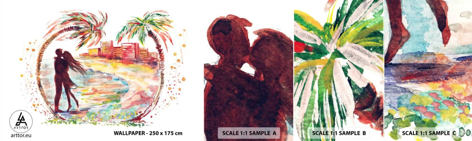 Fototapet Prov Standard Eco - Romantisk sommarsemester - människor, Kokosnötspalm, Strand - 100x30 cm