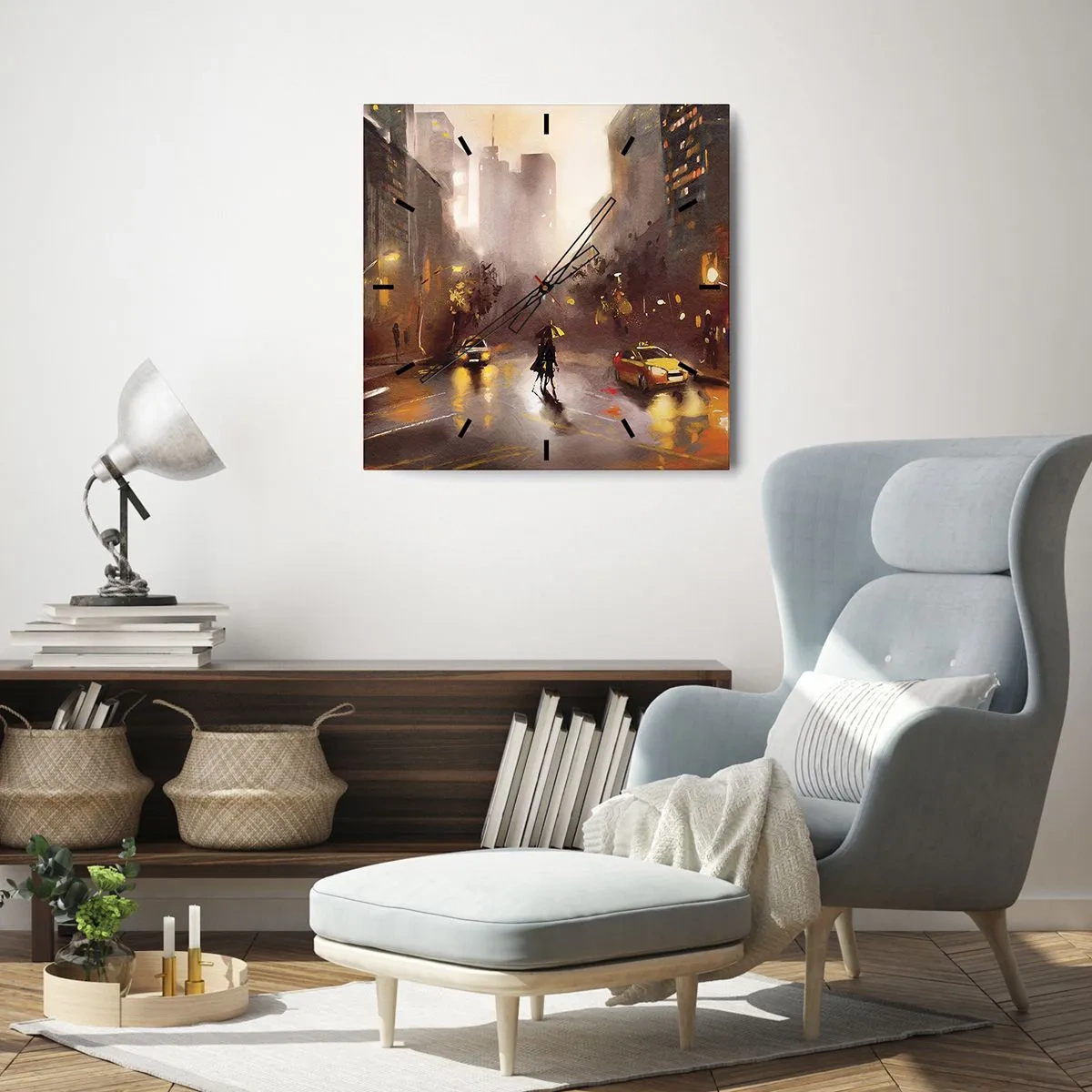 Väggklocka - Klocka på glas - I New Yorks ljus - 40x40 cm