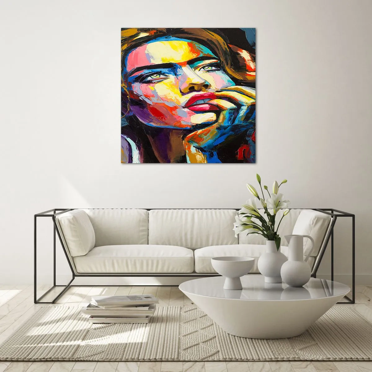 Glastavla - Bild på glas - Drömmar seglar i himlen som fåglar - 60x60 cm