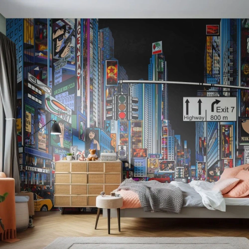 Självhäftande Fototapet Deluxe Sticker - En natt som i serierna - Stad, Arkitektur, New York - 100x70 cm