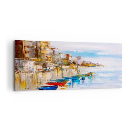Canvastavla - Bild på duk - Flerfärgad urban hamn - 100x40 cm