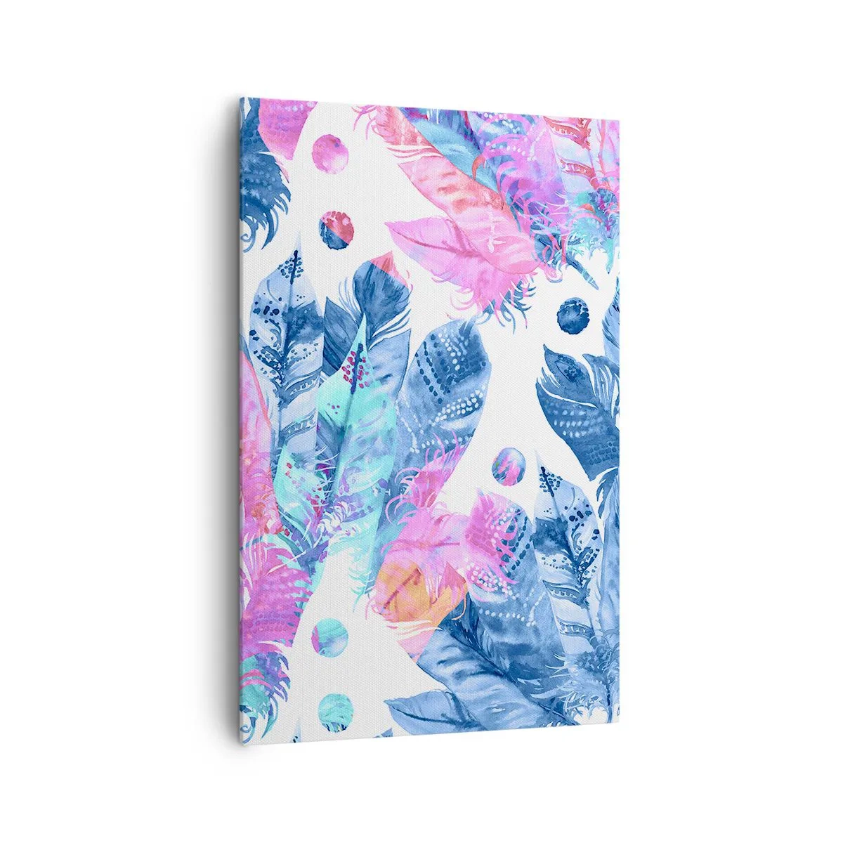 Canvastavla - Bild på duk - Fjädrar i vitt och blått - 80x120 cm