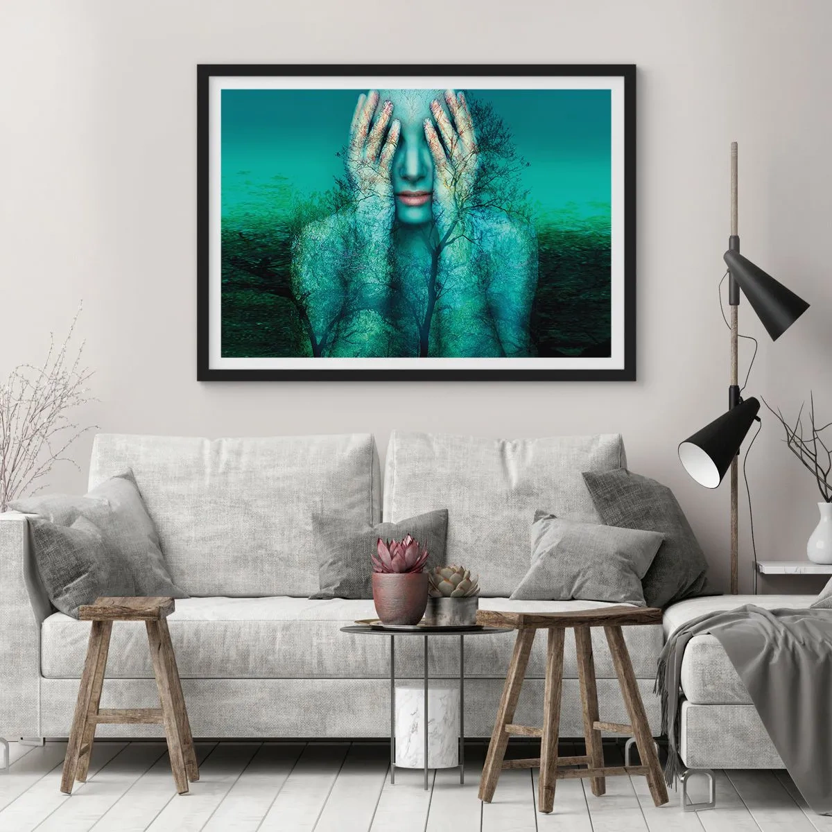 Affisch i svart ram - Doppad i blått - 70x50 cm
