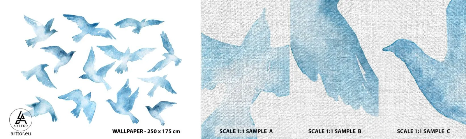 Provbit av fototapet Premium Canvas - Blåa fåglar - Abstraktion, Fågel, Grafik - 100x30 cm