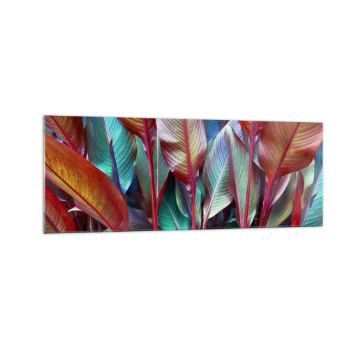 Glastavla - Bild på glas - En färgglad tätskog - 140x50 cm