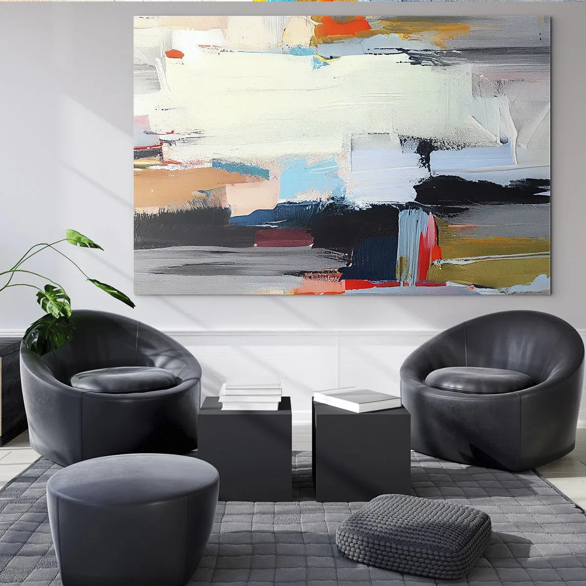 Glastavla - Bild på glas - Abstrakt komposition med färgglada fläckar och penseldrag - 70x50cm - Finns det någon metod? - Modern väggdekoration för vardagsrum och sovrum ARTTOR