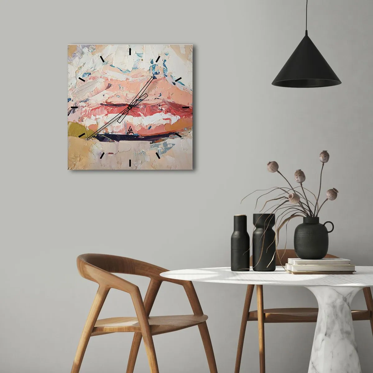 Väggklocka - Klocka på glas - Väcker sinnen - 40x40 cm