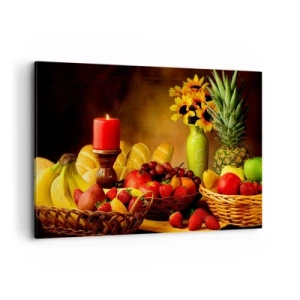 Canvastavla - Bild på duk - Stilleben med bröd och frukt - 120x80 cm