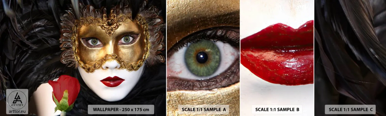 Fototapet Prov Standard Eco - För livet är en stor fest - Huva, Reste sig, röda läppar - 100x30 cm