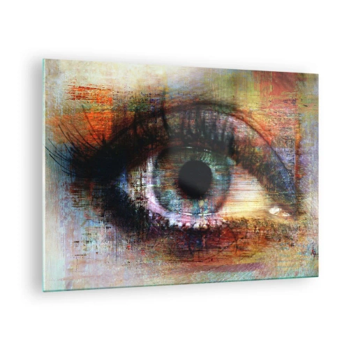 Glastavla - Bild på glas - Ett abstrakt öga i intensiva, flerfärgade nyanser - 70x50cm - Man kan titta in i själen - Modern väggdekoration för vardagsrum och sovrum ARTTOR