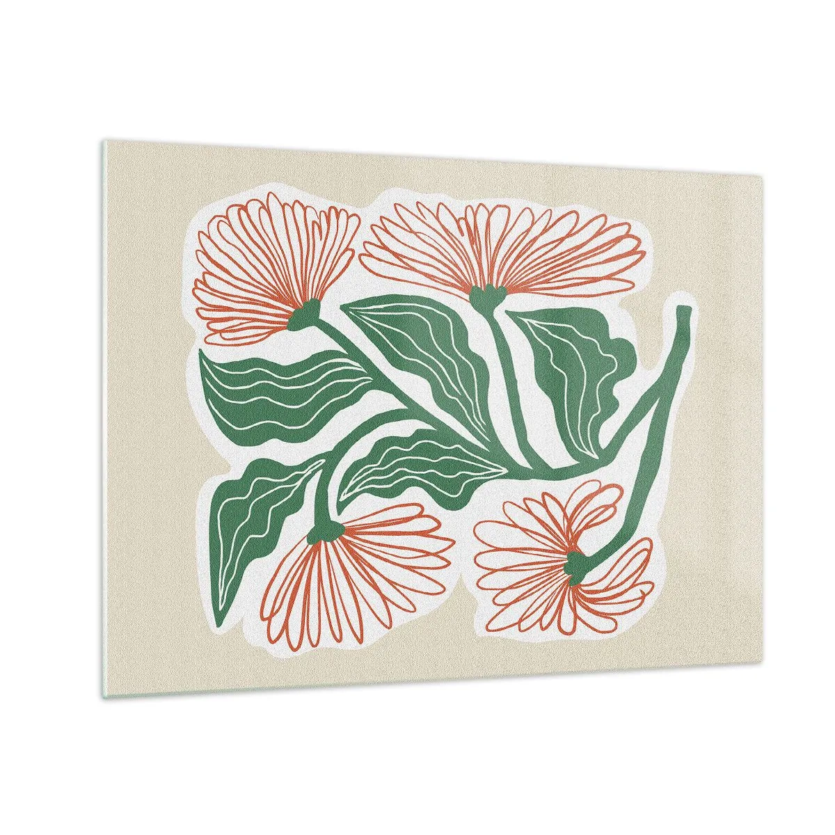 Glastavla - Bild på glas - Dekorativa blommor i folkstil mot ljus bakgrund - 70x50cm - Folkligt och modernt - Modern väggdekoration för vardagsrum och sovrum ARTTOR