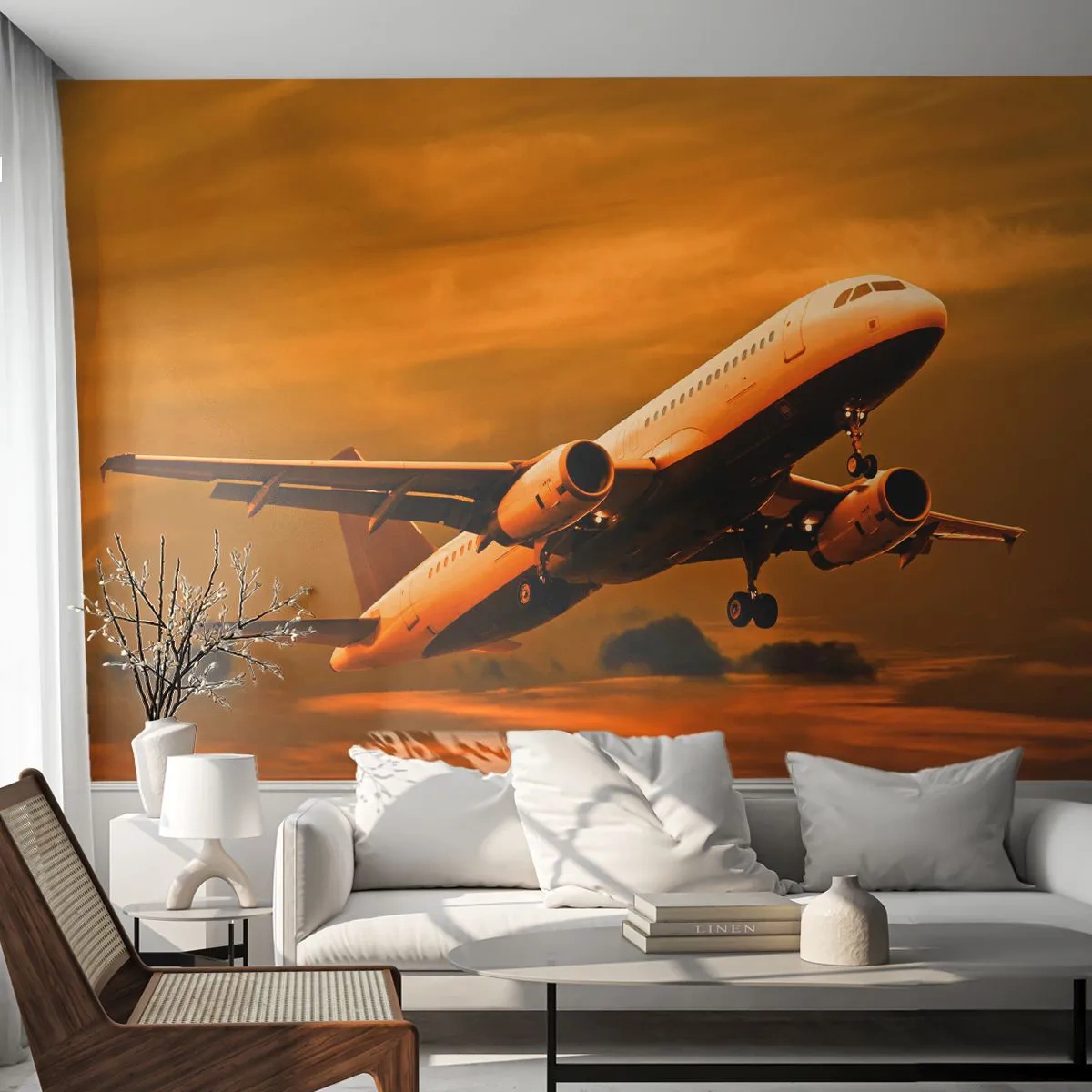 Fototapet Premium Sand - Flyga mot solen - Plan, Resa, Solnedgång - 100x70 cm