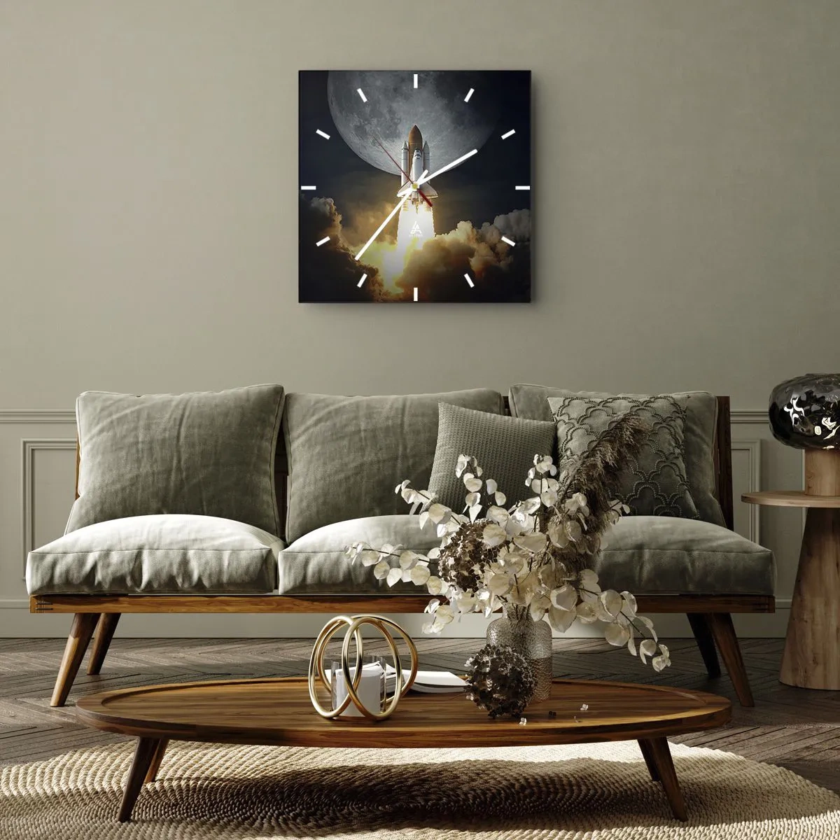 Väggklocka - Klocka på glas - Början på ett utomjordiskt äventyr - 40x40 cm