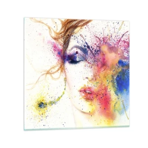 Glastavla - Bild på glas - Regnbågsyrsel - 70x70 cm