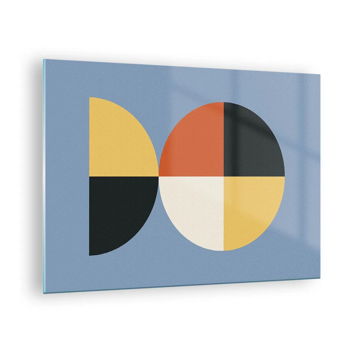 Glastavla - Bild på glas - Färgglada halvcirklar och fjärdedelar på en blå bakgrund - 70x50cm - Titta och räkna - Modern väggdekoration för vardagsrum och sovrum ARTTOR