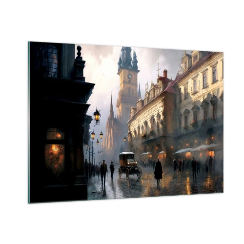 Glastavla - Bild på glas - Magin under en kväll i Prag - 100x70 cm