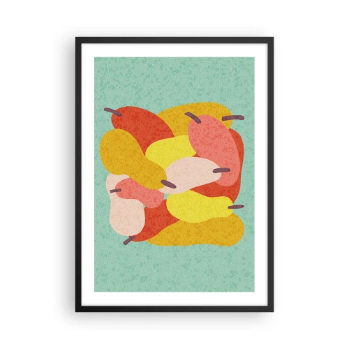 Affisch i svart ram - Färgglad illustration av päron på turkos bakgrund - 50x70cm - Smaka på sommarsolen - Modern väggdekoration för vardagsrum och sovrum ARTTOR