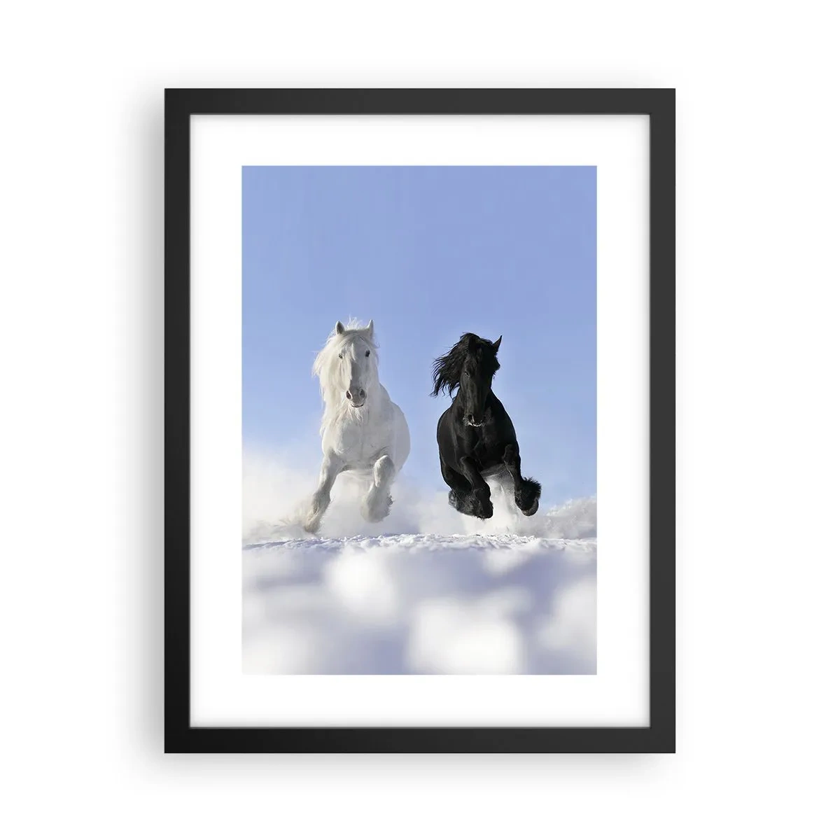 Affisch i svart ram - Svart-vit galopp - 30x40 cm