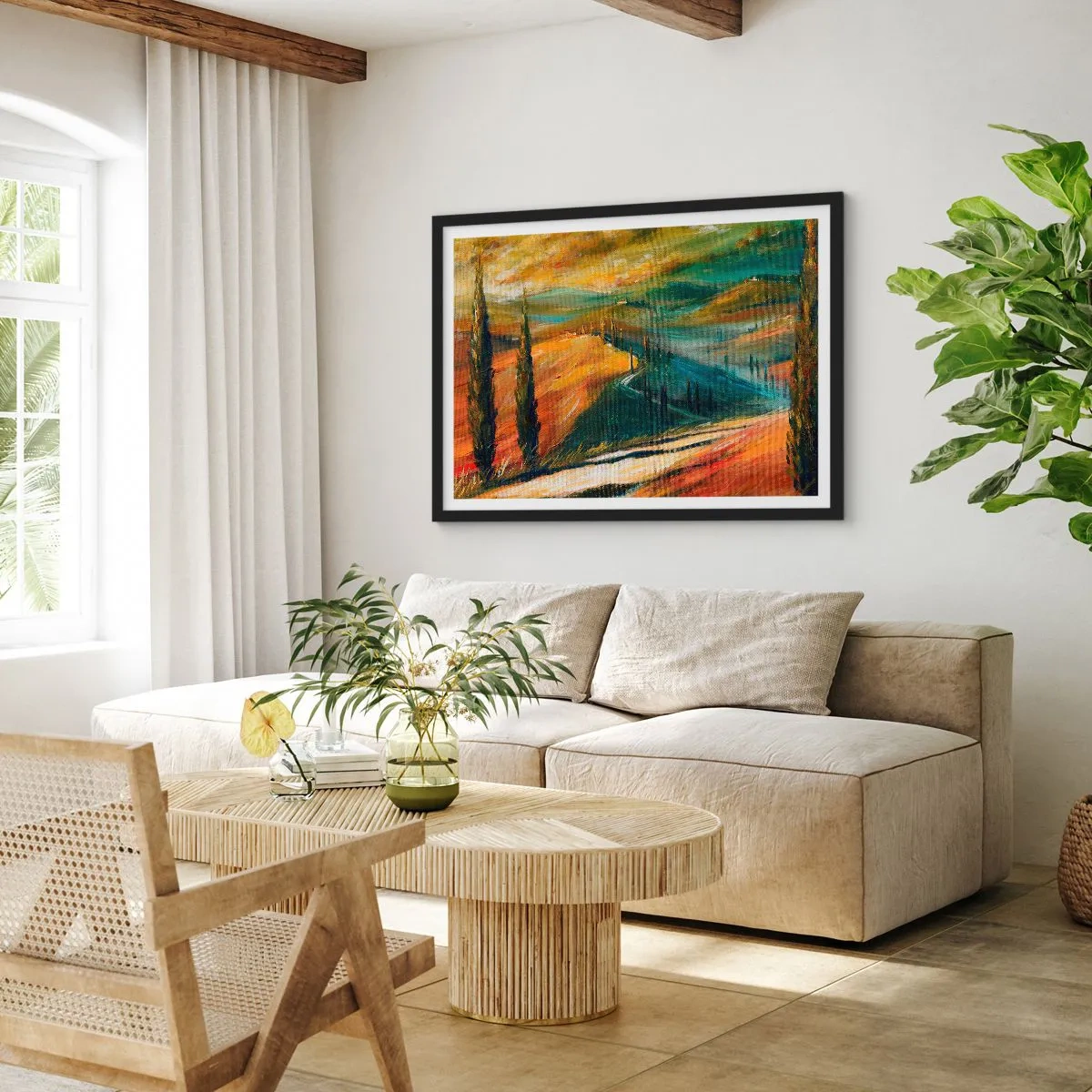 Affisch i svart ram - Toskanskt landskap - 70x50 cm
