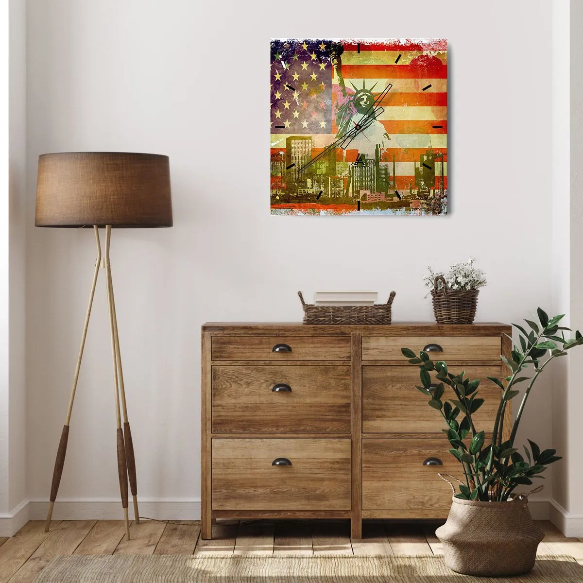 Väggklocka - Klocka på glas - Viva America! - 40x40 cm