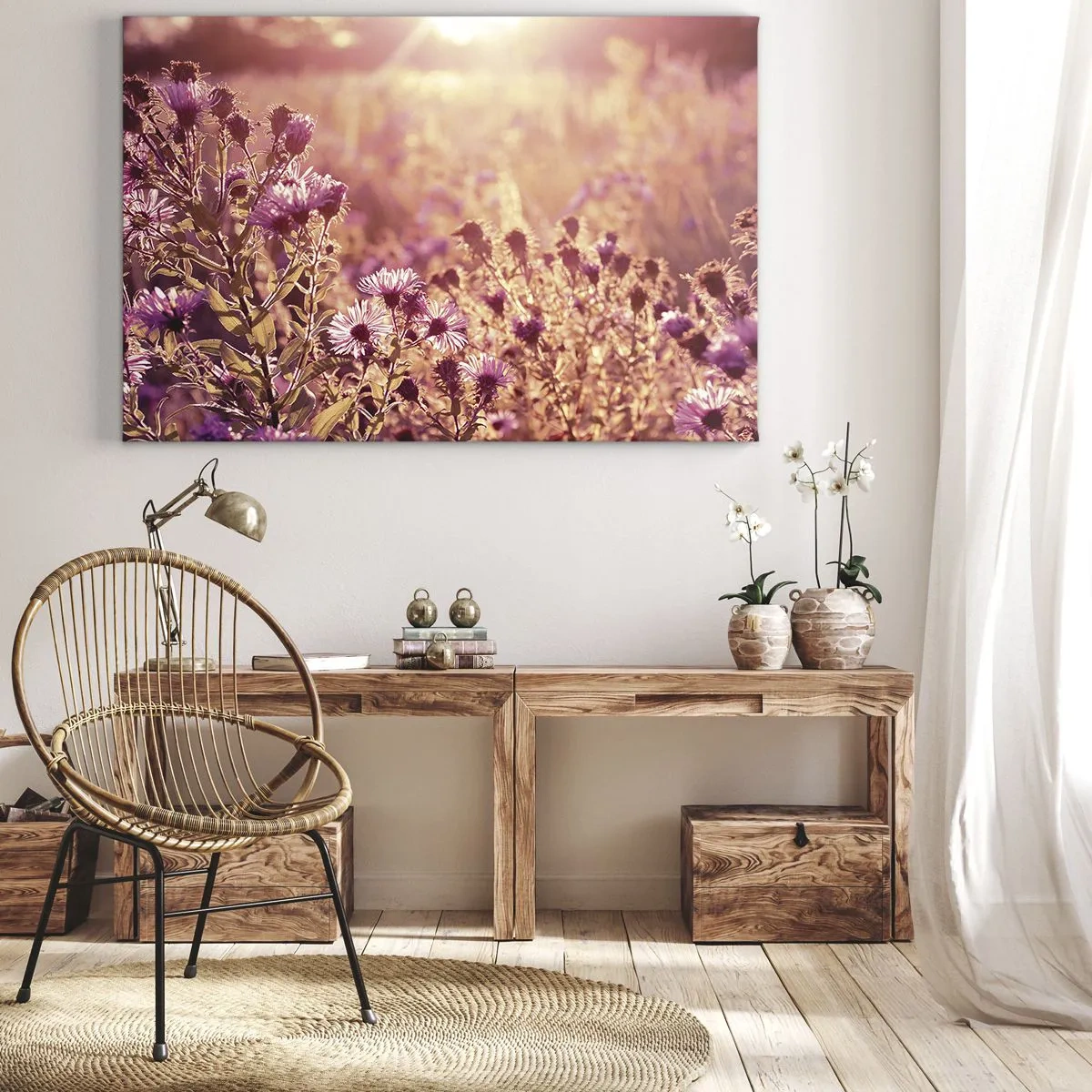 Canvastavla - Bild på duk - Äng i ljuset av den nedgående solen - 70x50cm - Innan sommaren går bort - Modern väggdekoration för vardagsrum och sovrum ARTTOR
