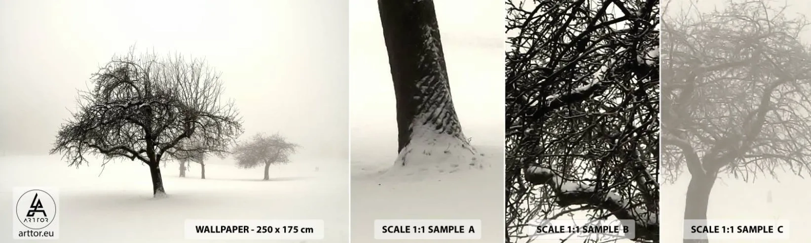 Provbit av självhäftande fototapet Deluxe Sticker - Vintersömn - Grafik, Träd, Natur - 100x30 cm