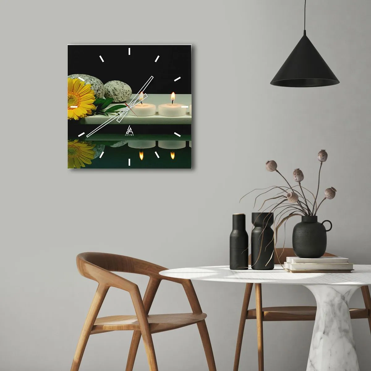 Väggklocka - Klocka på glas - Stilla sinnen - 40x40 cm