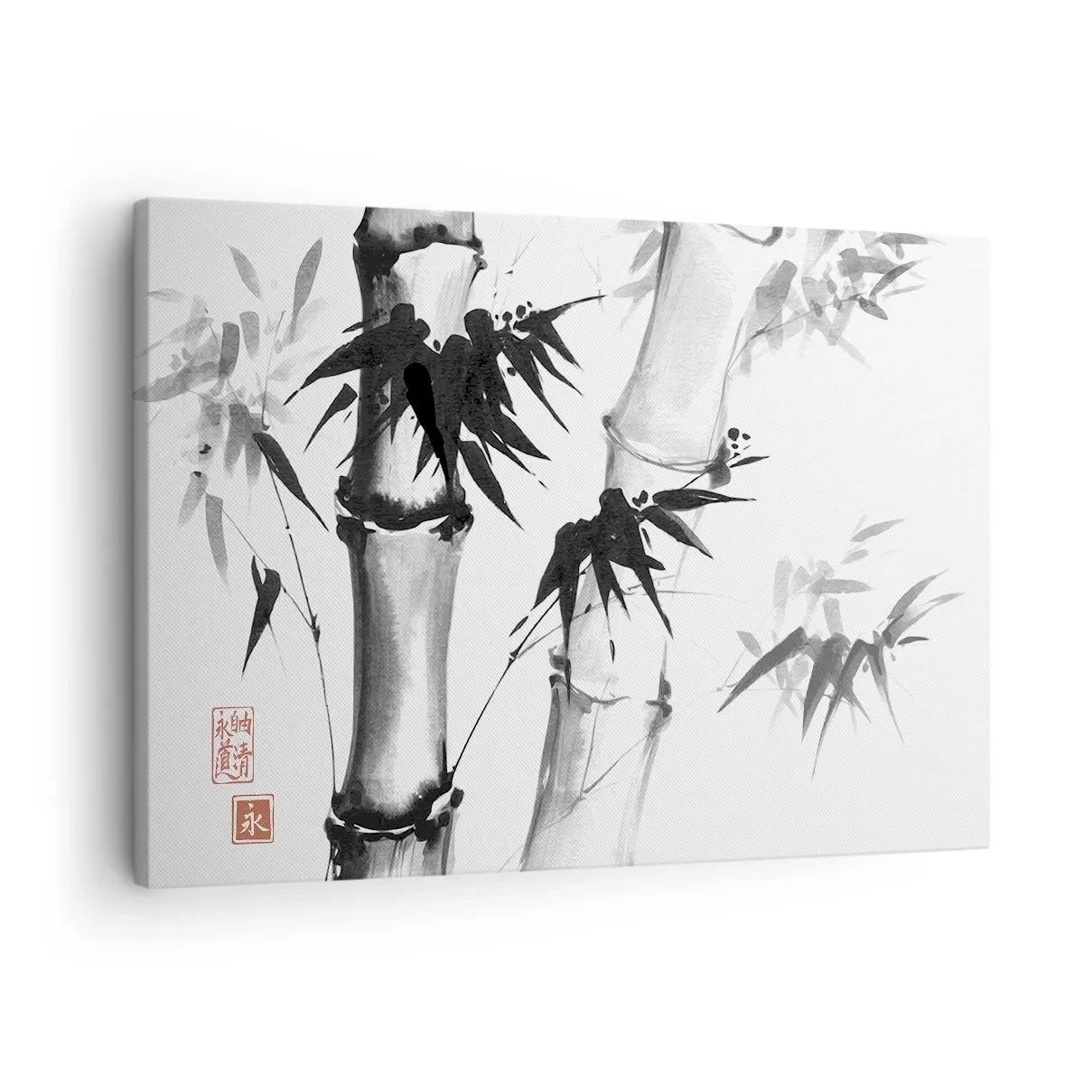 Canvastavla - Bild på duk - Japansk akvarell bambu på vit bakgrund - 70x50cm - Inzoomad orient - Modern väggdekoration för vardagsrum och sovrum ARTTOR