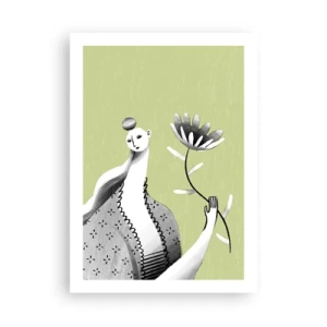 Affisch - Modernistiskt porträtt - håller i en blomma - 50x70 cm