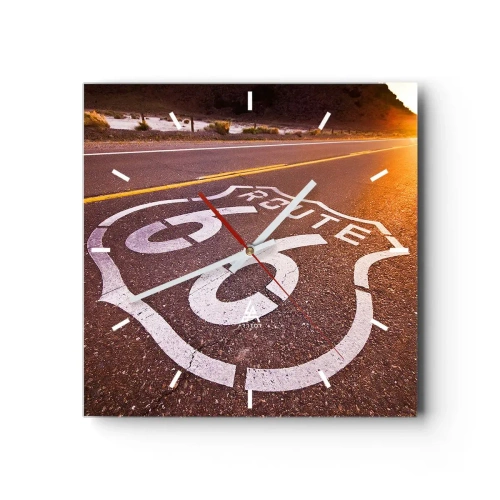 Väggklocka - Klocka på glas - Den kända Route 66 - 30x30 cm