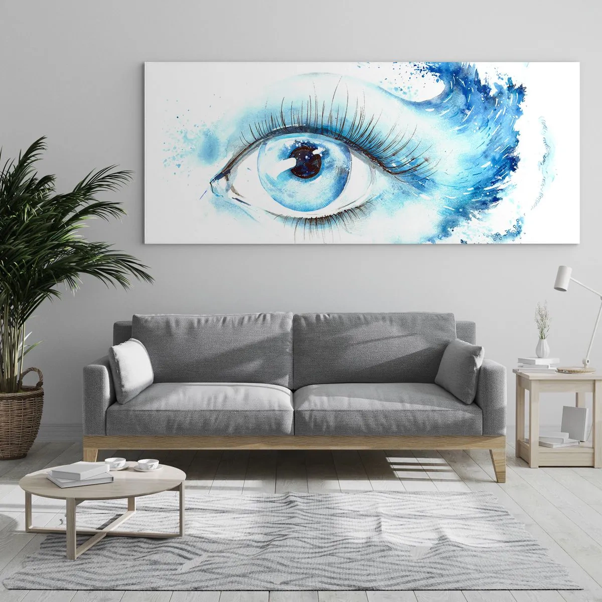 Glastavla - Bild på glas - Doppa sig i den blåa blicken - 120x50 cm