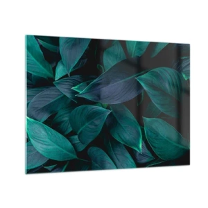 Glastavla - Bild på glas - Täta gröna blad på en mörk bakgrund - 70x50cm - Grönskan själv - Modern väggdekoration för vardagsrum och sovrum ARTTOR