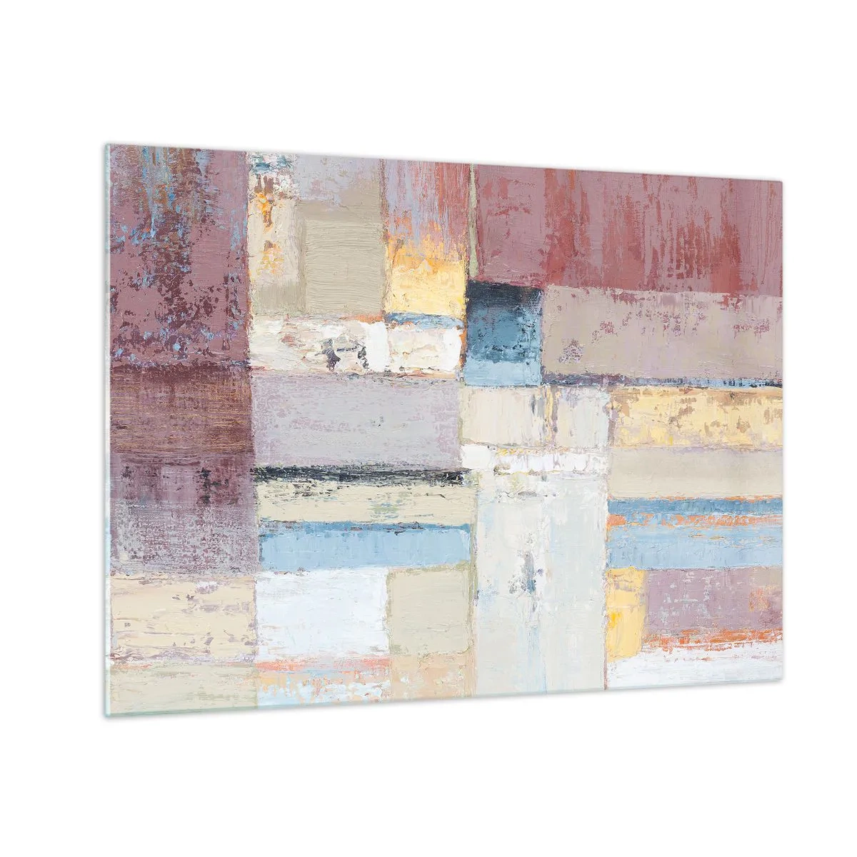 Glastavla - Bild på glas - Abstrakt geometrisk komposition i pastellfärger - 70x50cm - Geometrins lugn - Modern väggdekoration för vardagsrum och sovrum ARTTOR