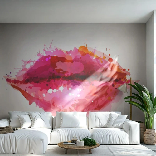 Fototapet Premium Canvas - Rödare nyans än rött - Abstraktion, röda läppar, Bit - 200x140 cm