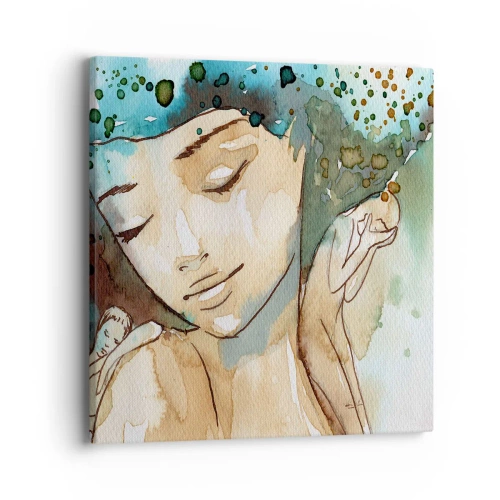 Canvastavla - Bild på duk - Lady in blue - 40x40 cm