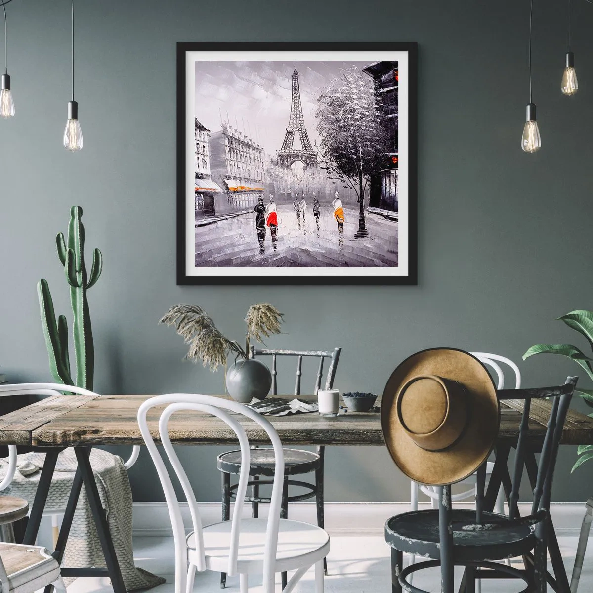 Affisch i svart ram - Promenad i Paris - 30x30 cm