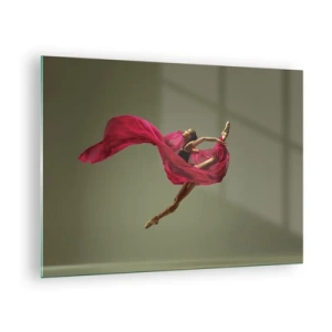 Glastavla - Bild på glas - En dansare i flykt med ett böljande fuchsia-tyg - 70x50cm - Dansande låga - Modern väggdekoration för vardagsrum och sovrum ARTTOR