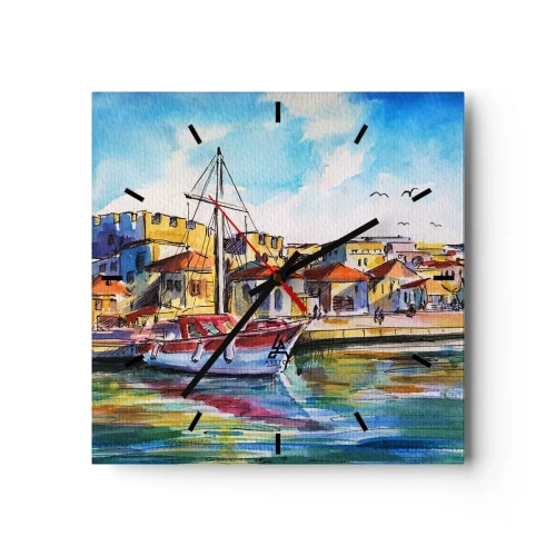 Väggklocka - Klocka på glas - Regnbågseftermiddag - 30x30 cm