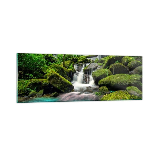 Glastavla - Bild på glas - Turkos, safir och flytande silver - 90x30 cm