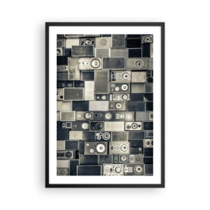 Affisch i svart ram - Collage av högtalare i grå nyanser - 50x70cm - Allt väl - Modern väggdekoration för vardagsrum och sovrum ARTTOR