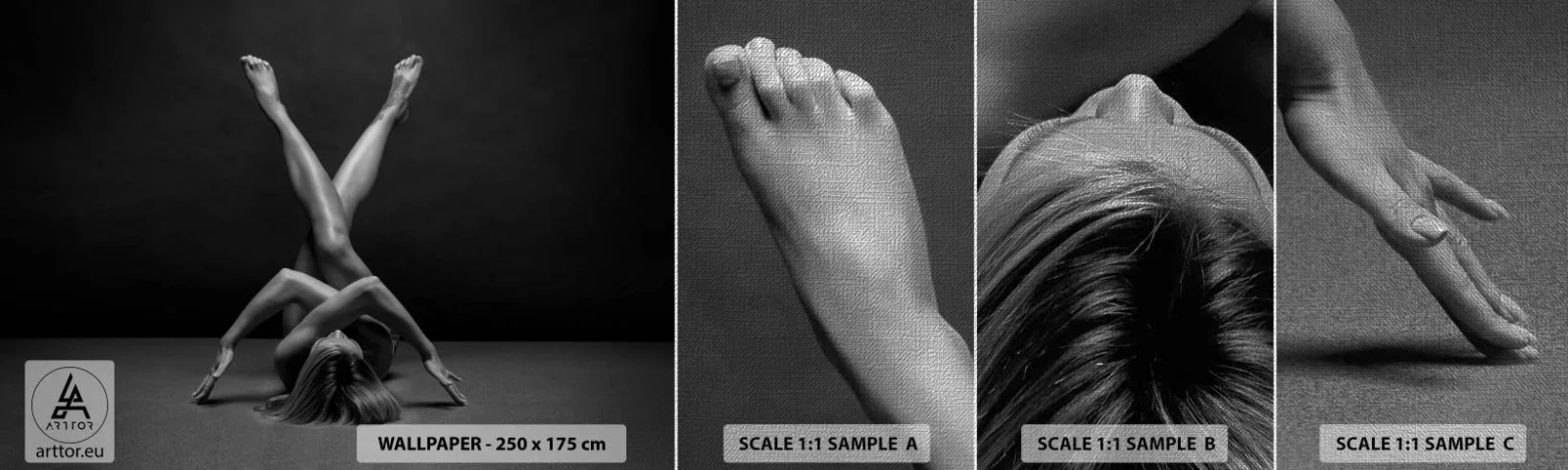 Provbit av fototapet Premium Canvas - Nakenhetens geometri - Kvinna, Bit, Kropp - 100x30 cm