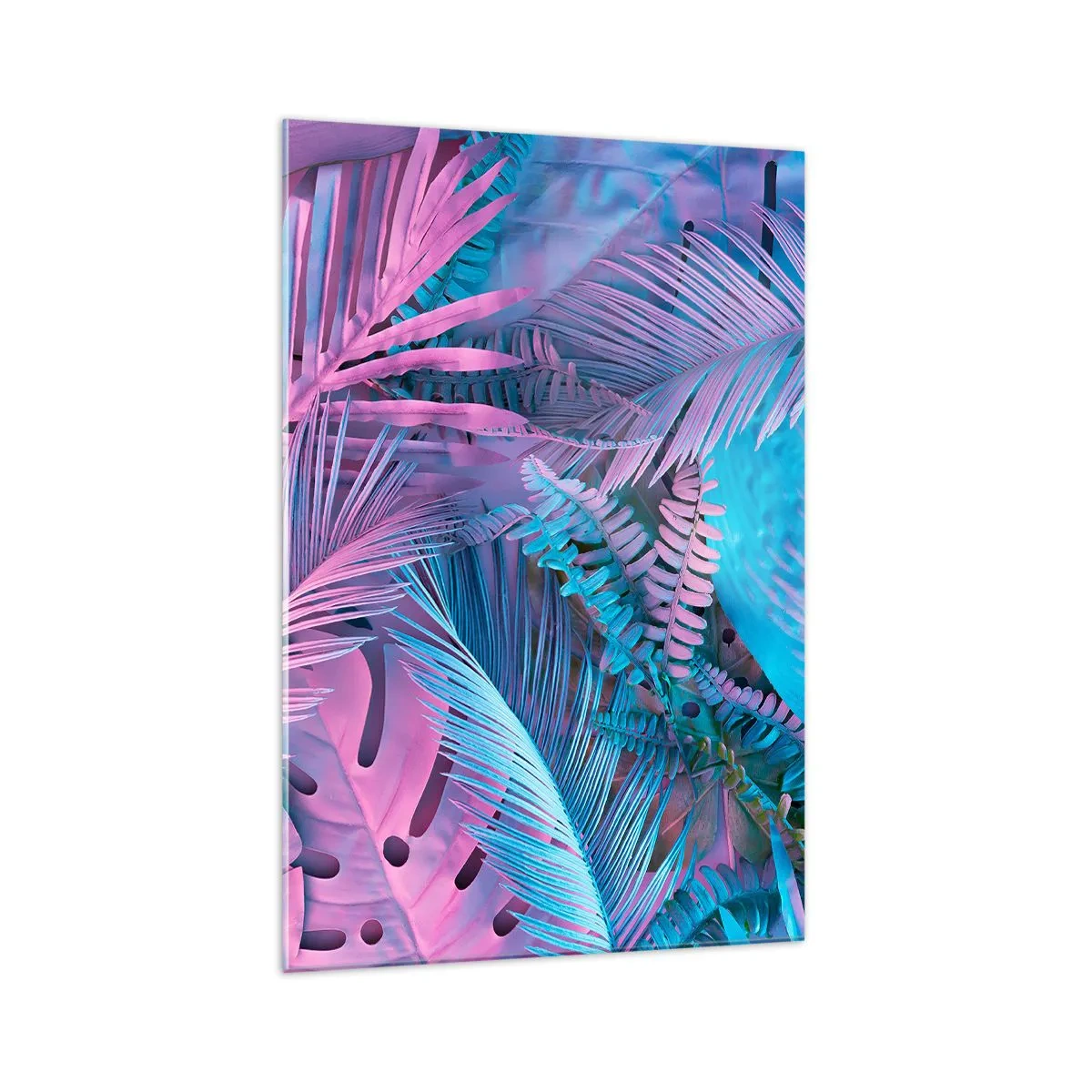 Glastavla - Bild på glas - Tropiken i rosa och blått - 70x100 cm