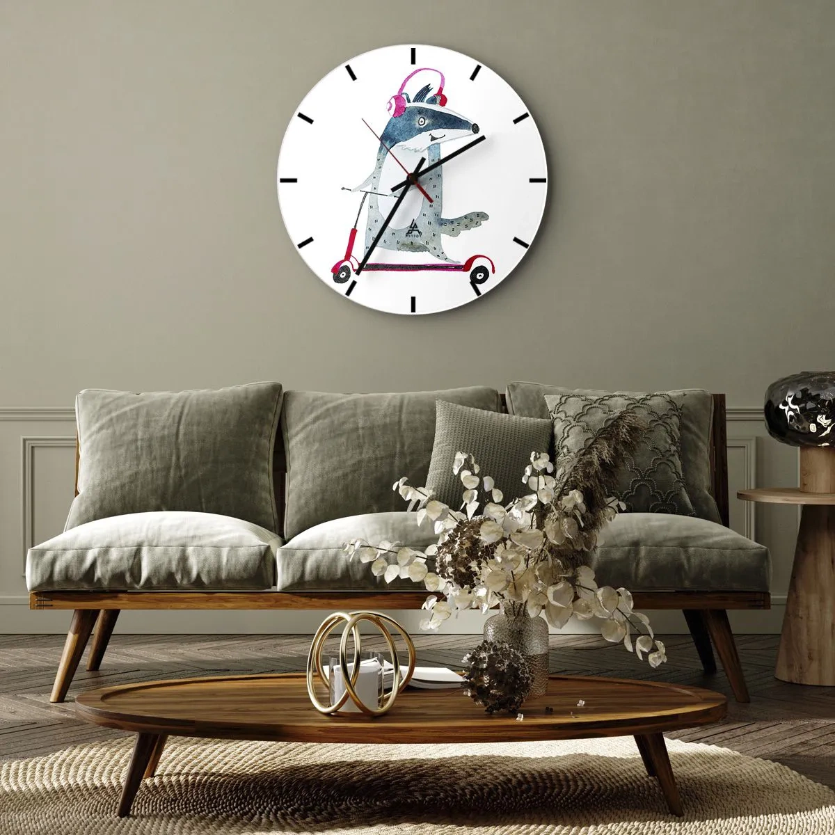 Väggklocka - Klocka på glas - Grävlingens glädje - 40x40 cm