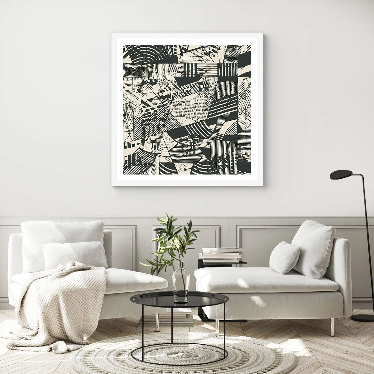 Affisch i vit ram - Nutidens dynamik - 50x50 cm